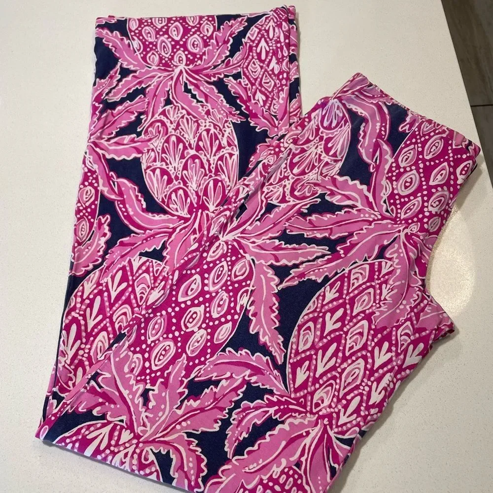 Lilly Pulitzer Pink Pineapple Print Palazzo Pull on elastic waist Pants size XS
